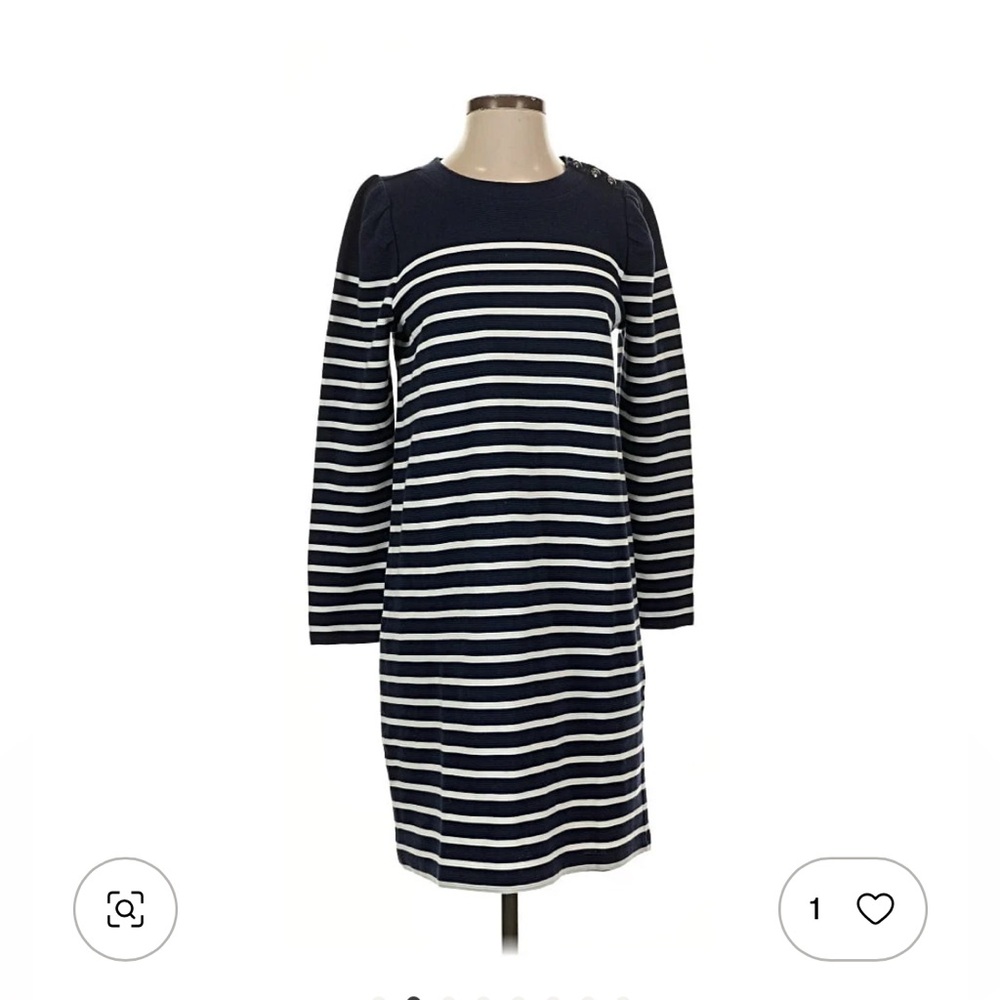 LOFT Navy & White Breton Stripe Casual Midi Dress | XS